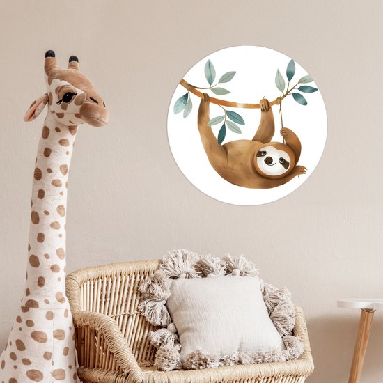 WallCircle® - Papier peint cercle 50x50 cm - Stickers muraux Paresseux - Animal - Animaux de la jungle - Cercle mural - Accessoires chambre d'enfant - Décoration chambre bébé - Cercle mural autocollant