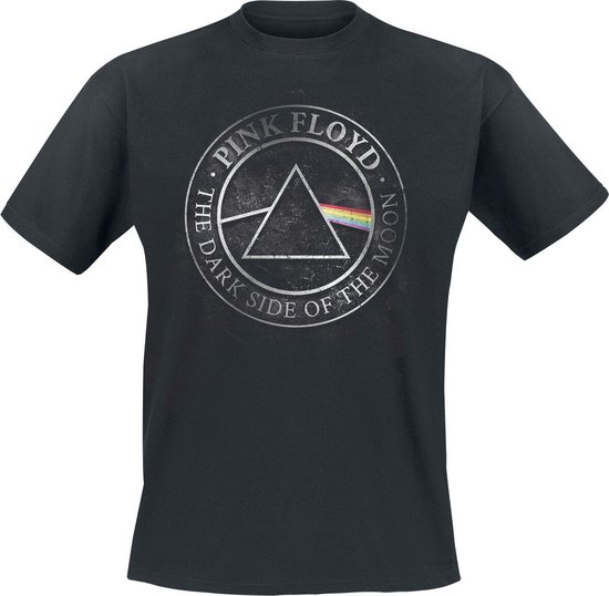 Zwart t-shirt met korte mouwen en de 'Dark Side of the Moon' print van Pink Floyd op de borst.
