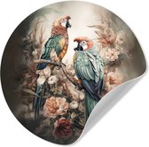 WallCircle - Stickers muraux - Cercle Papier Peint - Perroquets - Vogels - Nature - Fleurs - 50x50 cm - Cercle Mural - Auto Adhésif - Autocollant Rond Papier Peint