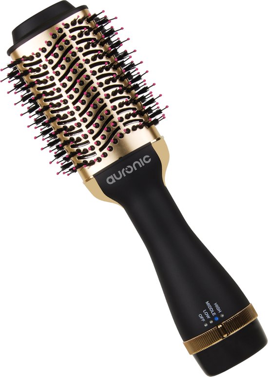 Auronic 3-in-1 Föhnborstel voor Extra Volume, Stijlen en Krullen - Airstyler - Krulborstel - Keramische Magic Brush - 1000W - Ø 45 mm - Zwart/Goud