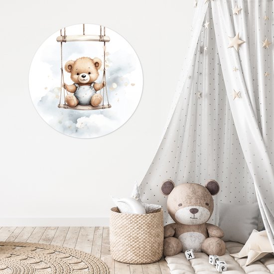 WallCircle® - Papier peint cercle 100x100 cm - Stickers muraux Ours - Bébé - Animal - Enfants - Cercle mural - Accessoires chambre d'enfant - Décoration chambre bébé - Cercle mural autocollant