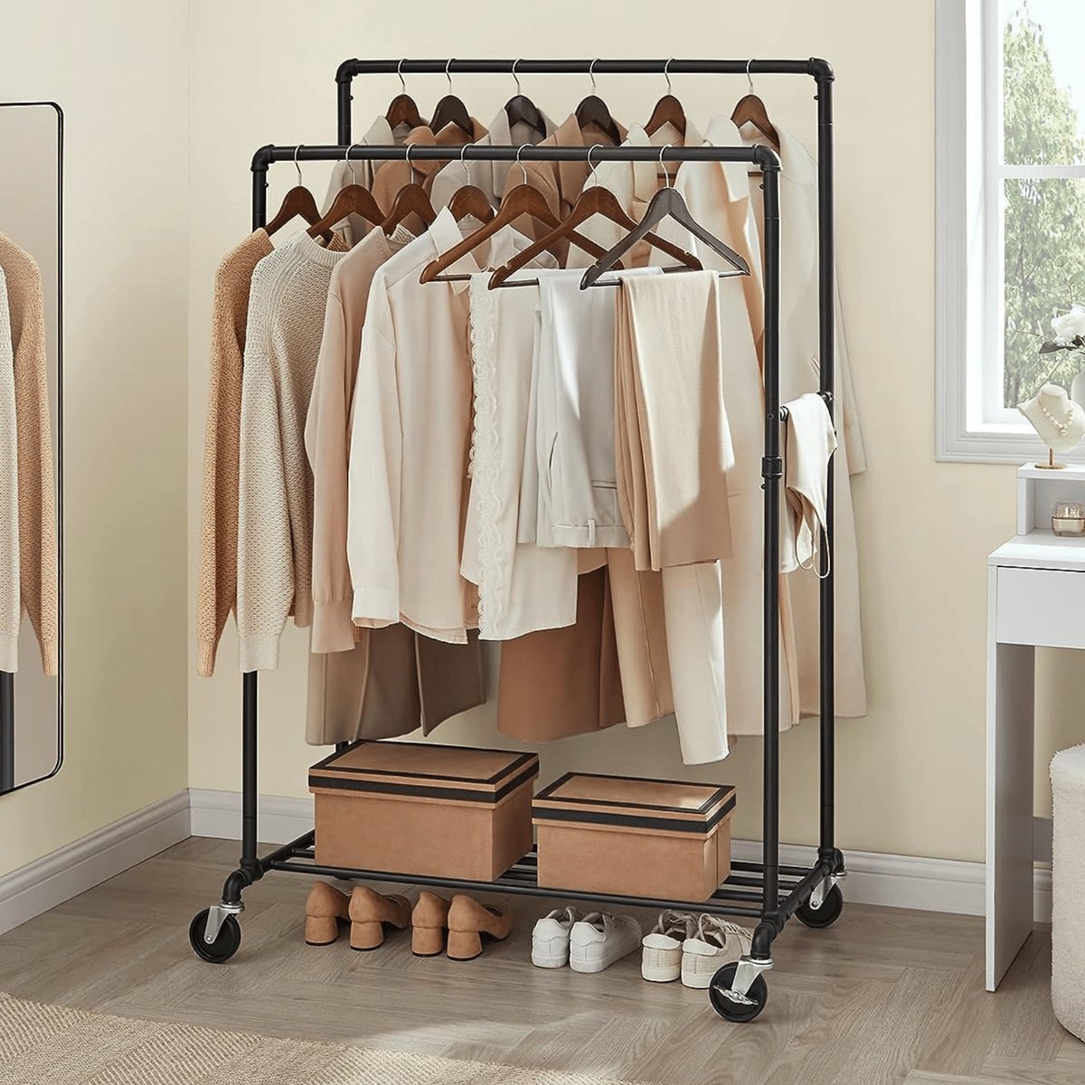 MIRA Home - Kledingrek - Opbergrek - Kapstok - Kledingstang - Garderoberek - 59x100x162