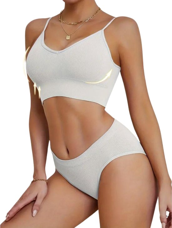 Set de Lingerie Livano sans armatures - Sans Bracelets - Soutien-gorge Push- Soutiens-gorge - Soutien- Comfort - Confortable - BH gorge - Wit - Taille M