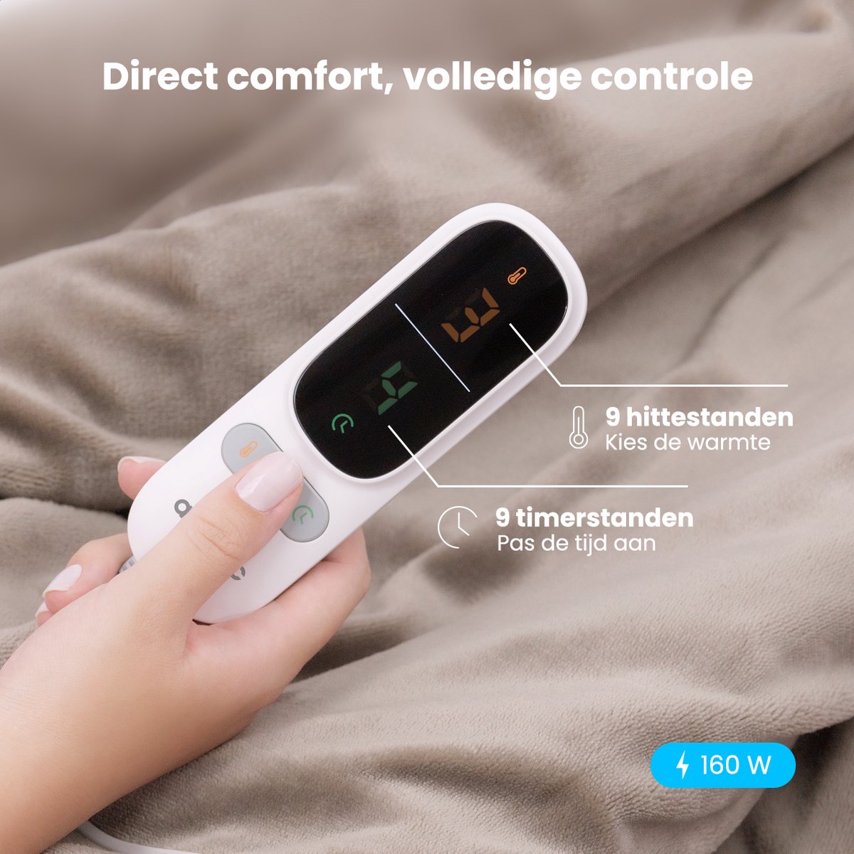 Afbeelding 3 van Auronic Elektrische Deken - Warmtedeken - Sherpa Fleece - 9 Hitte en Timerstanden - Bovendeken - 180x130 - 1 persoons - Taupe