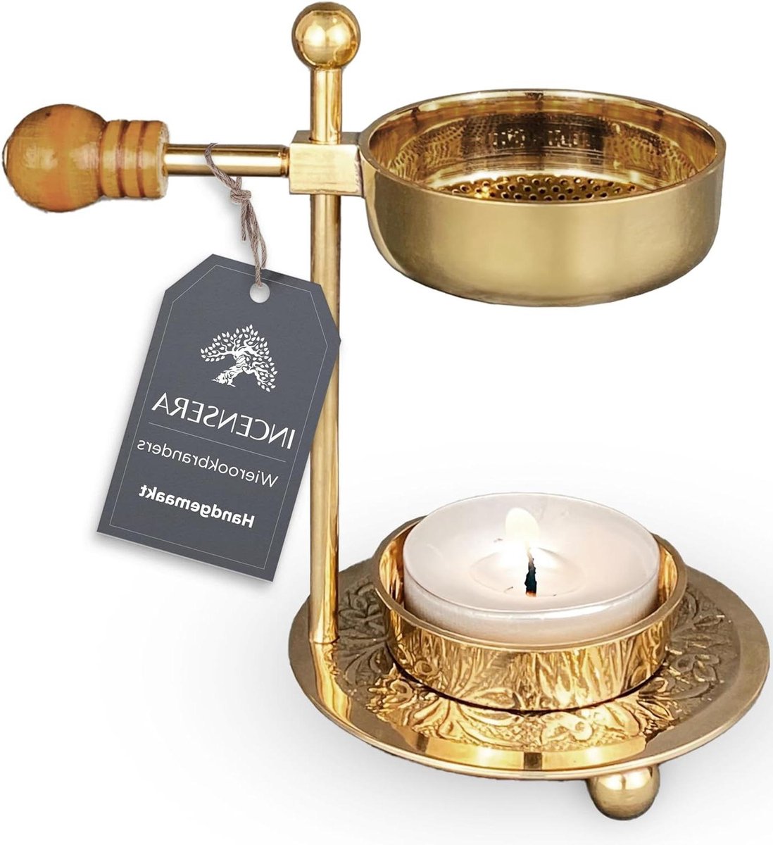 Wierookbrander met zeef - Gouden wierookbrander voor harsen en kruiden - Robuust wierookaccessoire - Wierookhouder met zeef wierookbrander met zeef