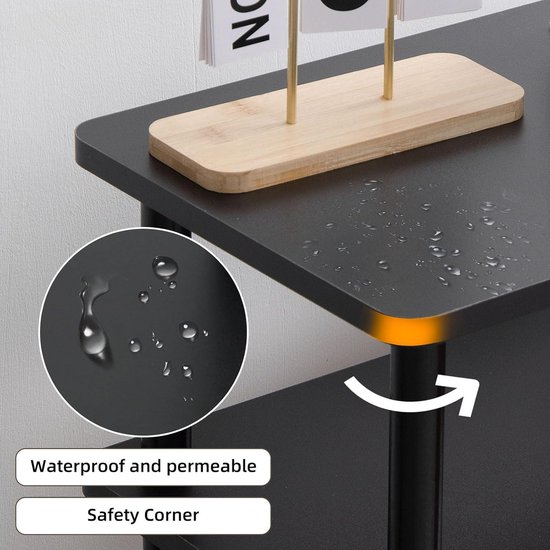 MAHANCRIS Rechthoekige Bijzettafel, Salontafel, Nachtkastje met Planken, Salontafel, Metalen Frame, voor Kleine Ruimtes, Woonkamer, Slaapkamer, Zwart AETBK4701