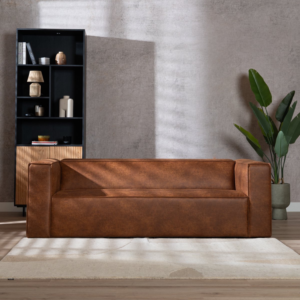 Bronx71® Industriële bank 3-zits Memphis eco-leer cognac