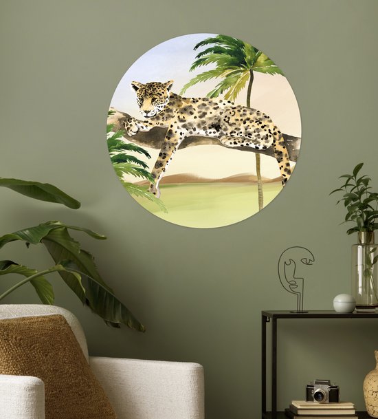 WallCircle - Stickers muraux - Cercle de papier peint - Léopard - Jungle - Arbre - 50x50 cm - Cercle mural - Autocollant - Autocollant papier peint rond
