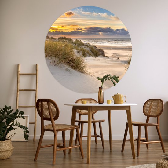 WallCircle - Papier peint cercle - Papier peint autocollant - Plage - Mer - Soleil - Dune - Décoration d'intérieur - 120x120 cm - Papier peint autocollant - Papier peint rond - Décoration murale cercle - Papier peint cercle