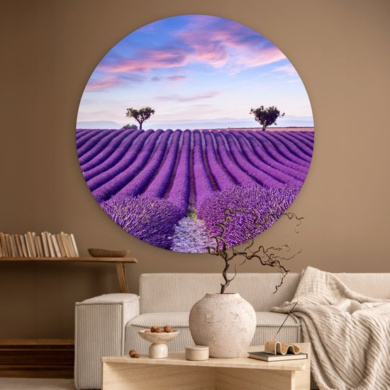 Cercle mural - Plastique - Cercle mural - Lavande - Arbres - Fleurs - Violet - Tableau rond - Décoration murale ronde - Cercle Décoration murale - 150x150 cm - Cercle mural intérieur - Chambre