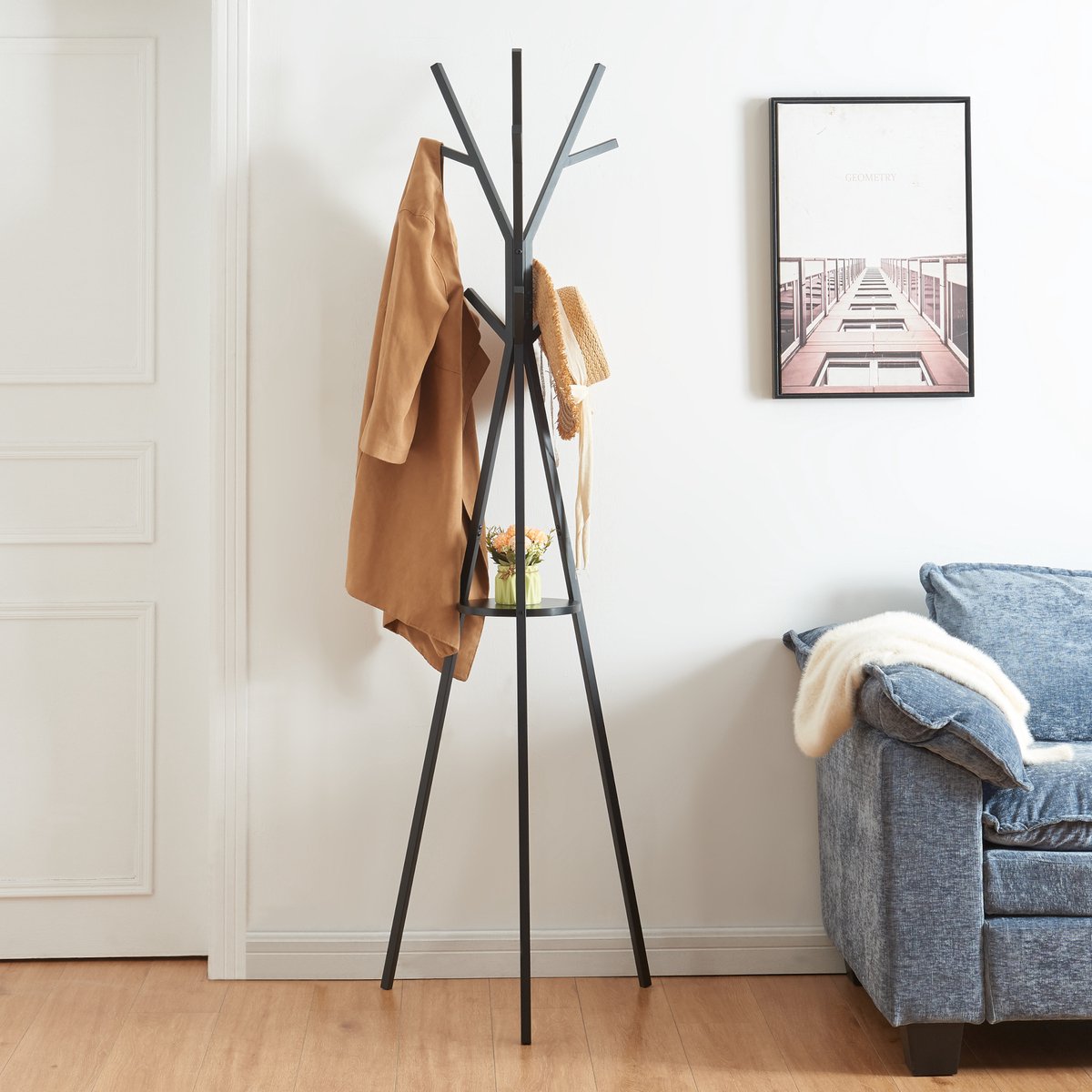 Kledingrek Edet kapstok met plank 179x48x48 cm zwart [en.casa]