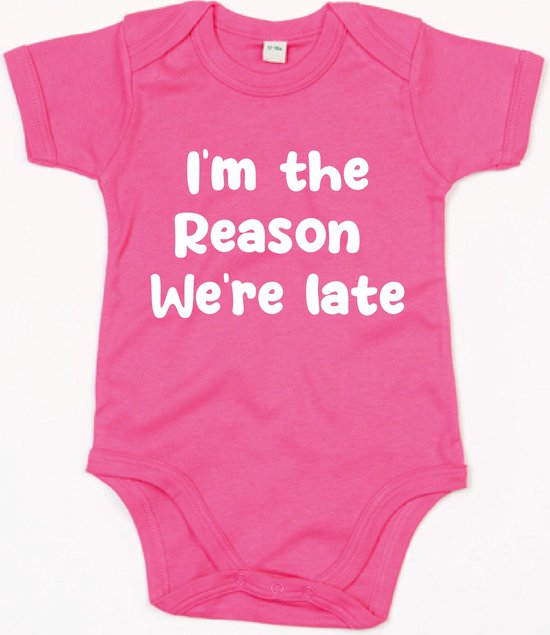 Rompertje I Am The Reason We Are Late-Fuchsia-6-12 Mois