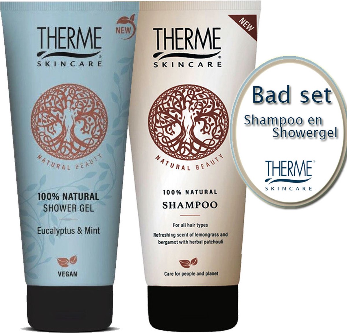 Goedkoopste Set Therme shampoo en showergel Eucalyptus & Mint -200ml met douche puff in een geschenk tasje