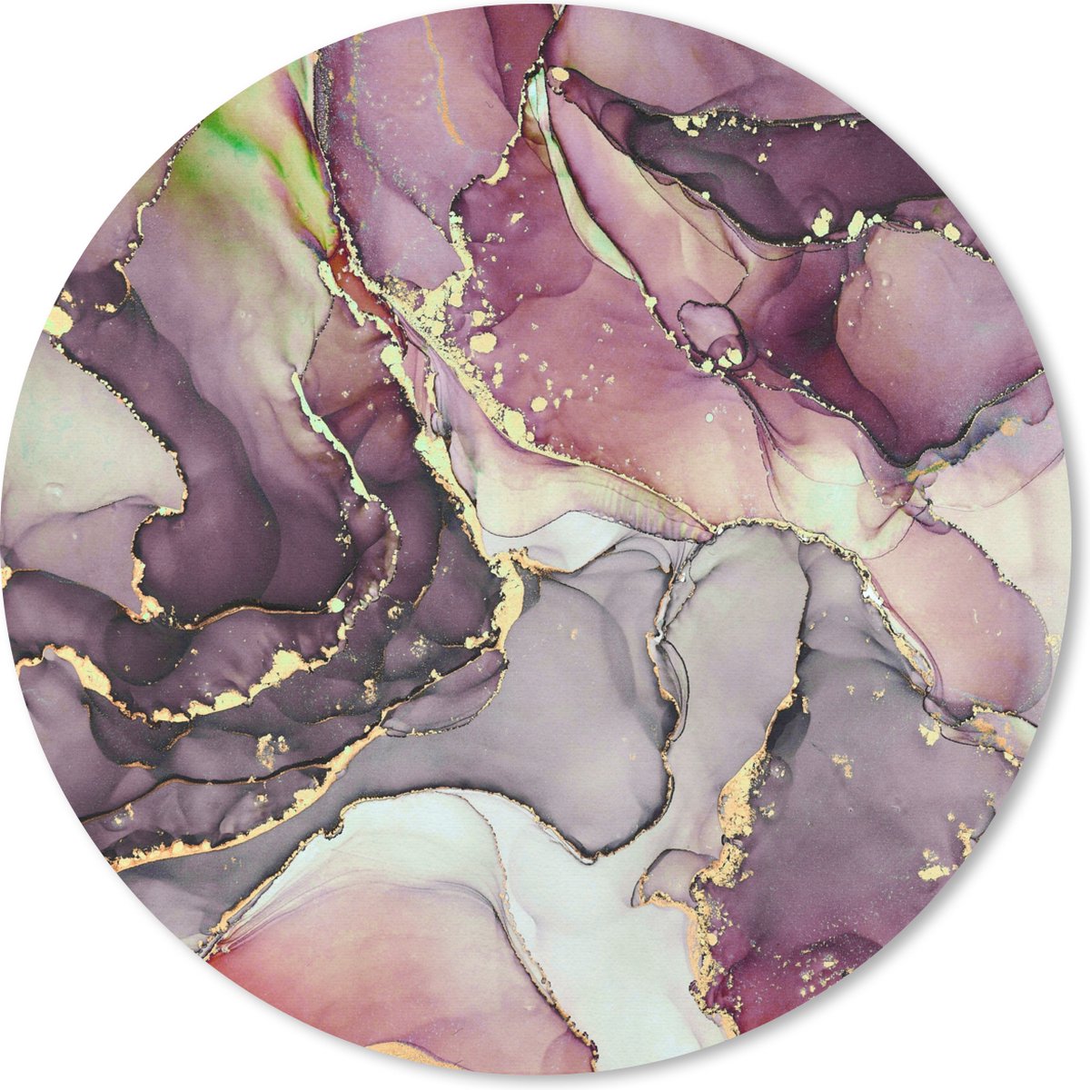 Muismat rond 50x50 cm - Mousepad Marmer - Rood - Paars - Goud - Ronde muismatten