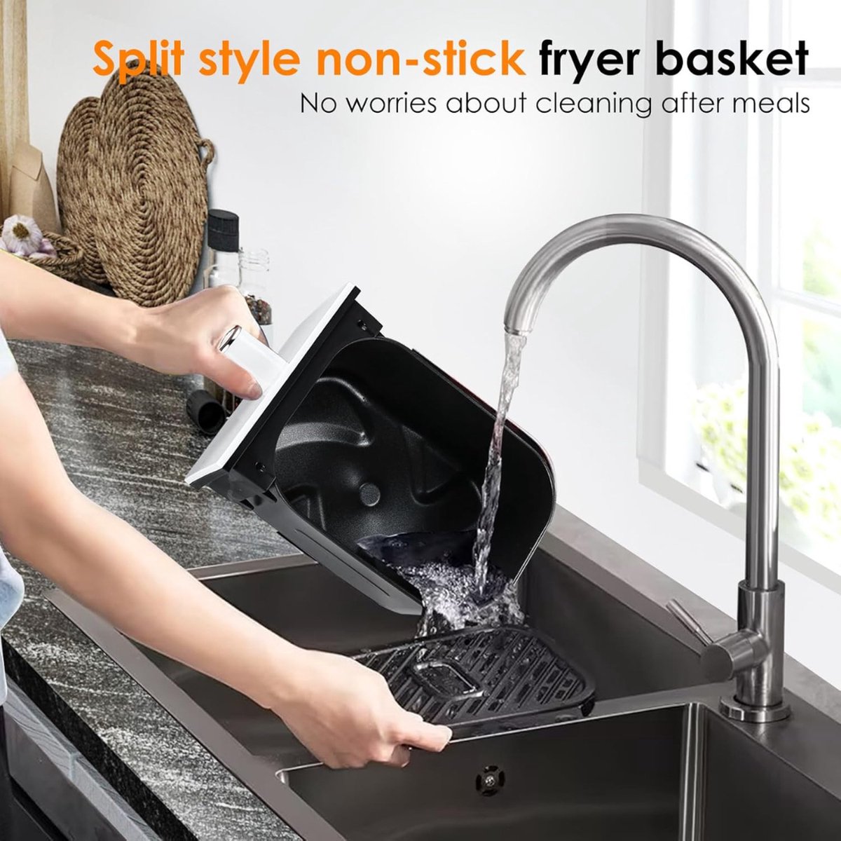Afbeelding 2 van Equivera Dubbele Airfryer - Dubbele Mand - Dual Cook - Heteluchtfriteuse - Verschillende Programma's - Dual Zone - Mega