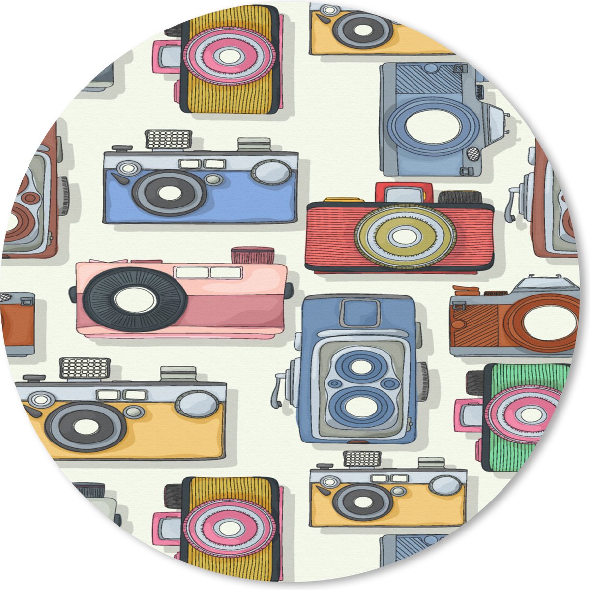Muismat rond 30x30 cm - Mousepad Retro - Camera - Patronen - Fotografie - Ronde muismatten