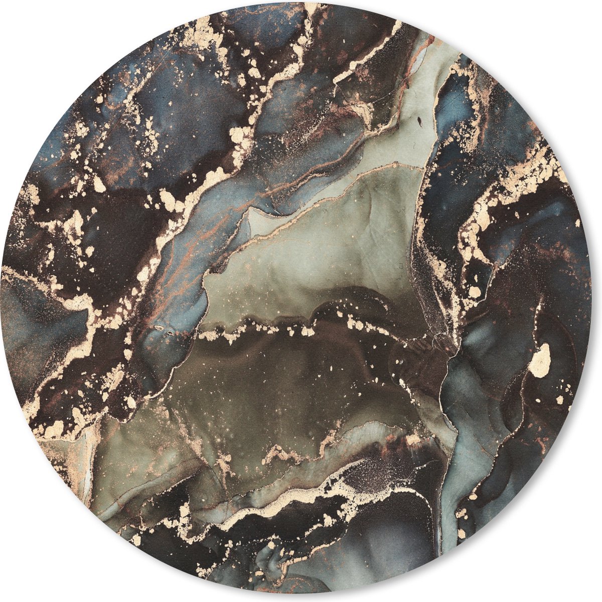 Muismat rond 40x40 cm - Mousepad Marmer - Goud - Groen - Ronde muismatten