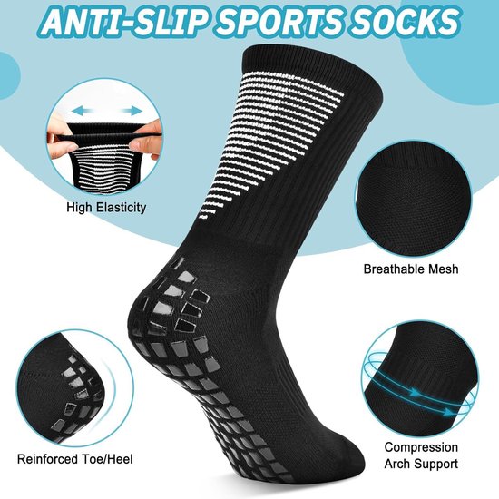 Voetbalsokken antislip voor heren en dames - ademend en anti-blaren - 2/3/4 paar met grip voor voetbal, basketbal, trekking, handbal, yoga en fitness gripsokken voetbal — afbeelding 3
