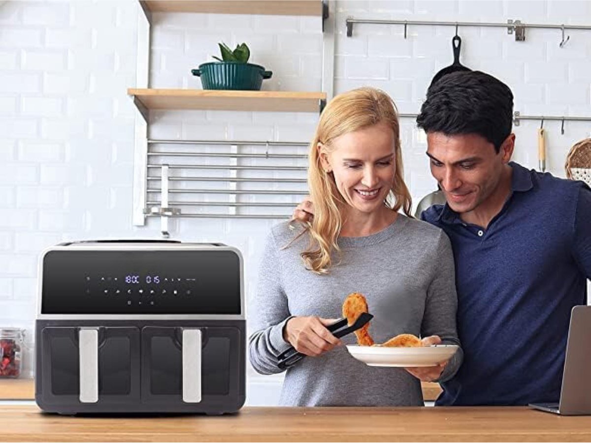 Afbeelding 2 van Equivera Dubbele Airfryer - Dubbele Mand - Dual Cook - Heteluchtfriteuse - Verschillende Programma's - Dual Zone - Mega