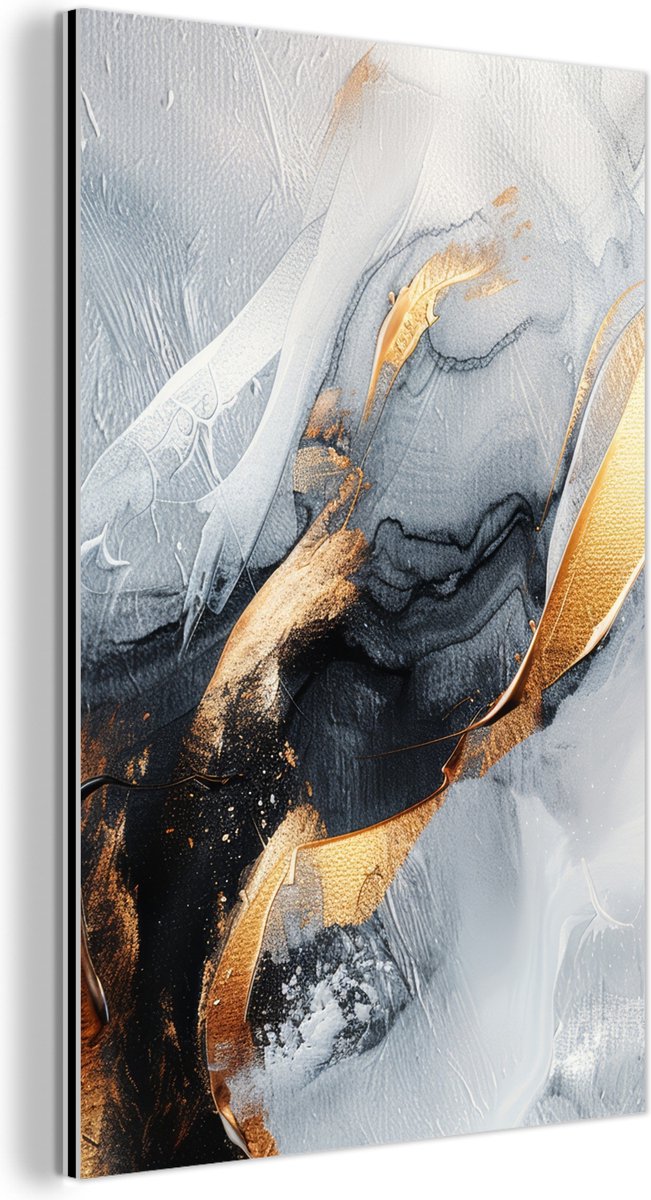 Aluminium schilderij 100x150 cm - Wanddecoratie metaal - Abstract - Goud - Verf - Aestheti