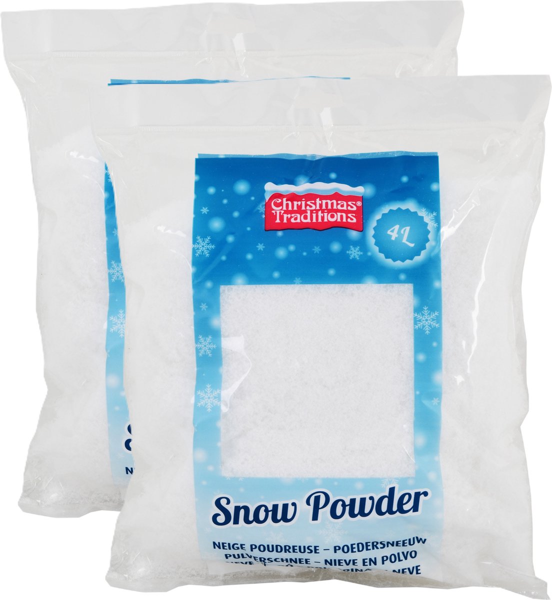 Christmas Traditions Kunstsneeuw - 2x - zak 4 liter - wit - biologisch afbreekbaar - poeder sneeuw - nepsneeuw - bio