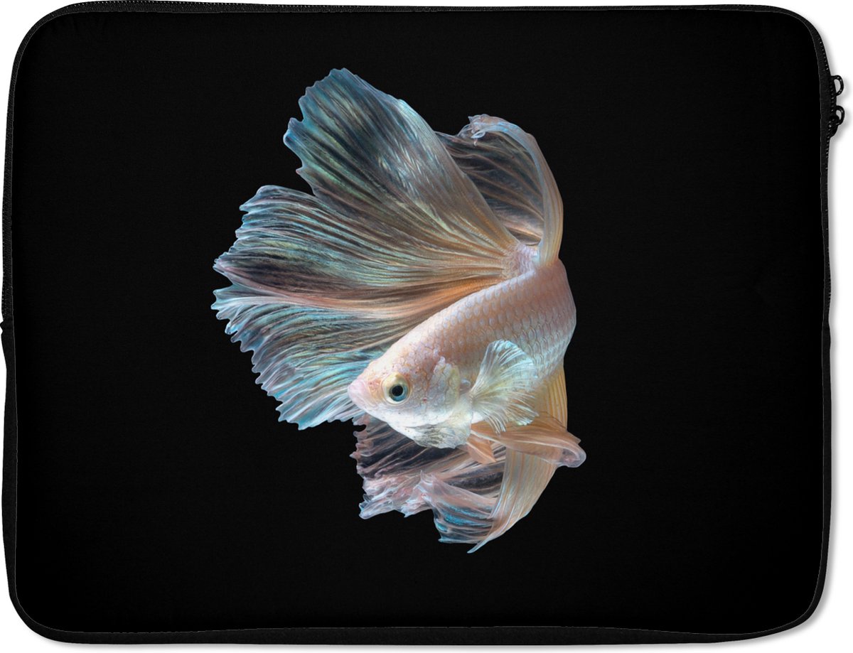 Laptophoes 15.6 inch - Vis - Staart - Zwart - Laptop sleeve - Binnenmaat 37x26 cm - Zwarte achterkant