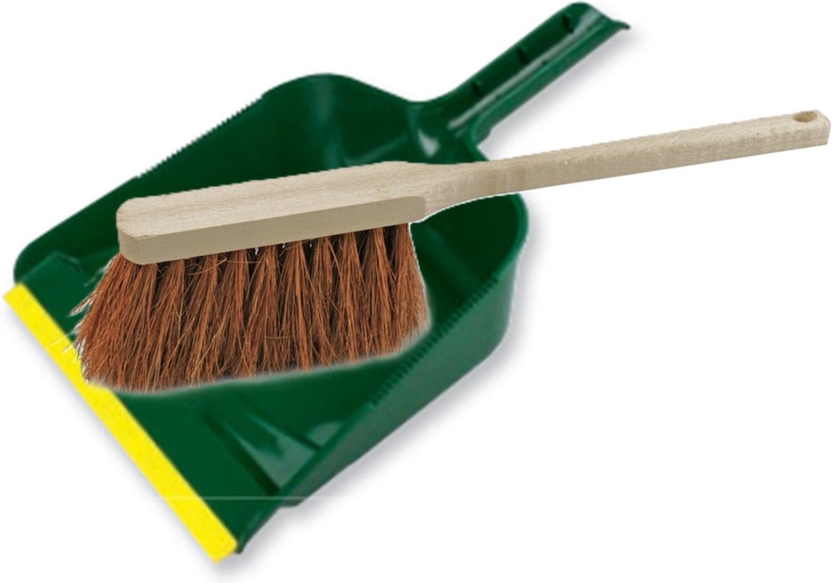 Goedkoopste Buemag Stoffer en blik set voor buiten - groen/naturel - kunststof - hout met kokosharen