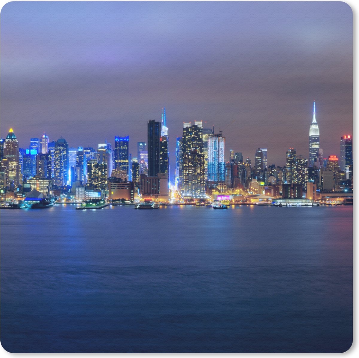 Muismat 20x20 cm - Mousepad New York - Skyline - Nacht - Muismatten