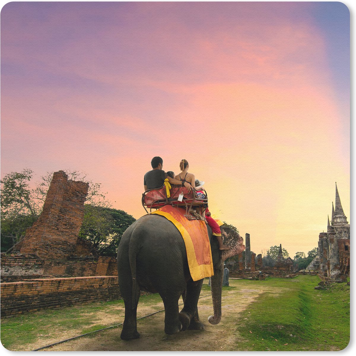 Muismat 20x20 cm - Mousepad Olifant - Dieren - Dorp - Natuur - Muismatten