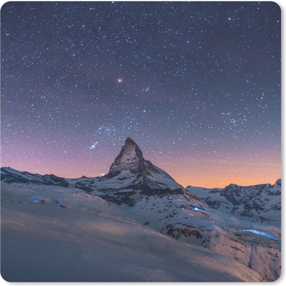 Muismat 30x30 cm - Mousepad Alpen - Sterrenhemel - Sneeuw - Muismatten