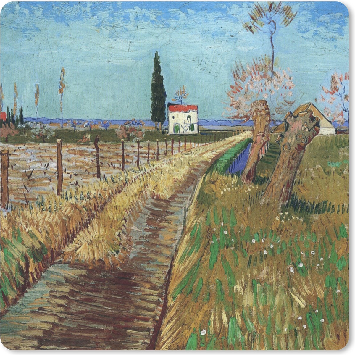 Muismat 30x30 cm - Mousepad Pad door een veld met wilgen - Vincent van Gogh - Muismatten