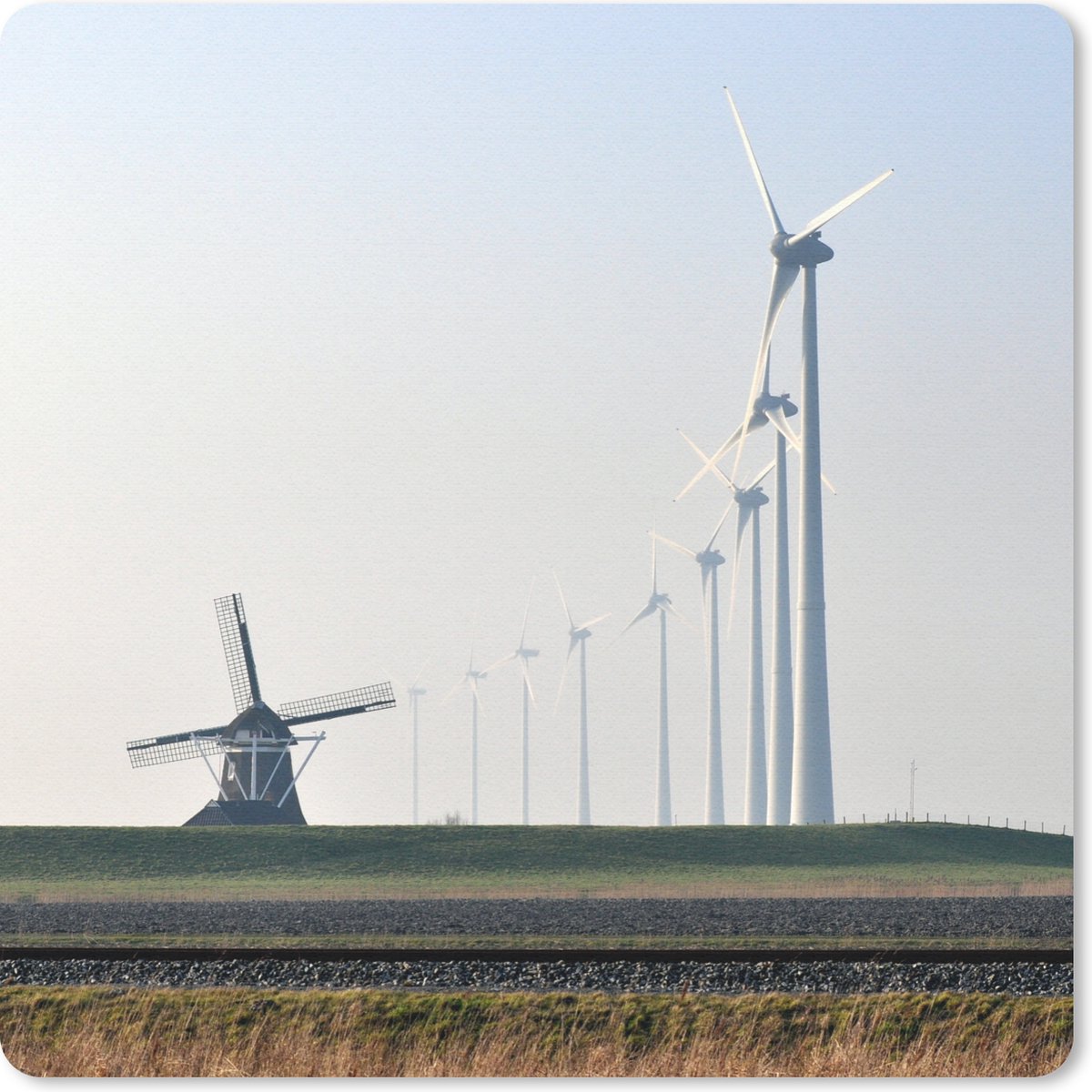 Muismat 20x20 cm - Mousepad Windmolens in Eemshaven - Muismatten