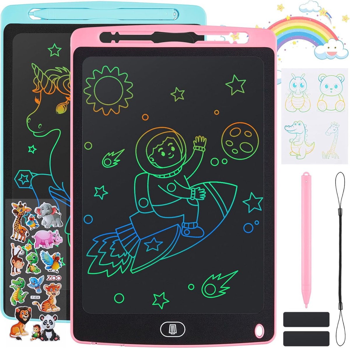 Image of 10 Inch LCD Schrijfbord voor Kinderen - Creatief Tekentablet met Dierenstickers - Herbruikbaar en Draagbaar - Perfect Cadeau voor Kinderen
