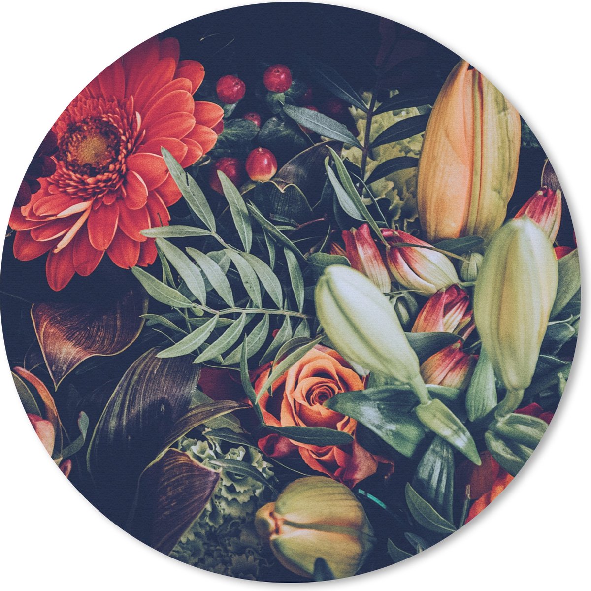 Muismat rond 40x40 cm - Mousepad Boeket - Stilleven - Bloemen - Planten - Rood - Ronde muismatten
