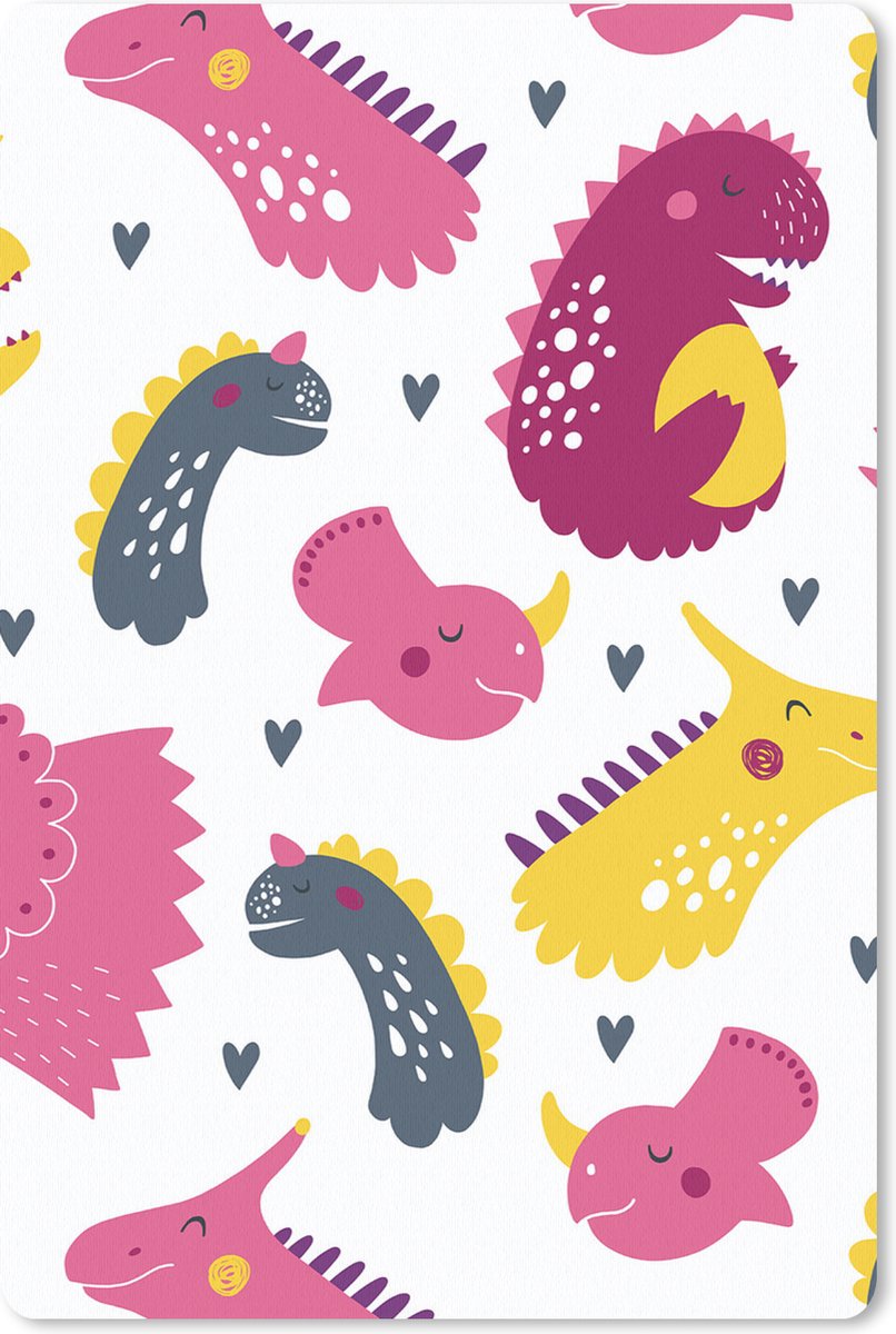 Muismat 18x27 cm - Mousepad Dino - Patronen - Kind - Roze - Meisjes - Muismatten