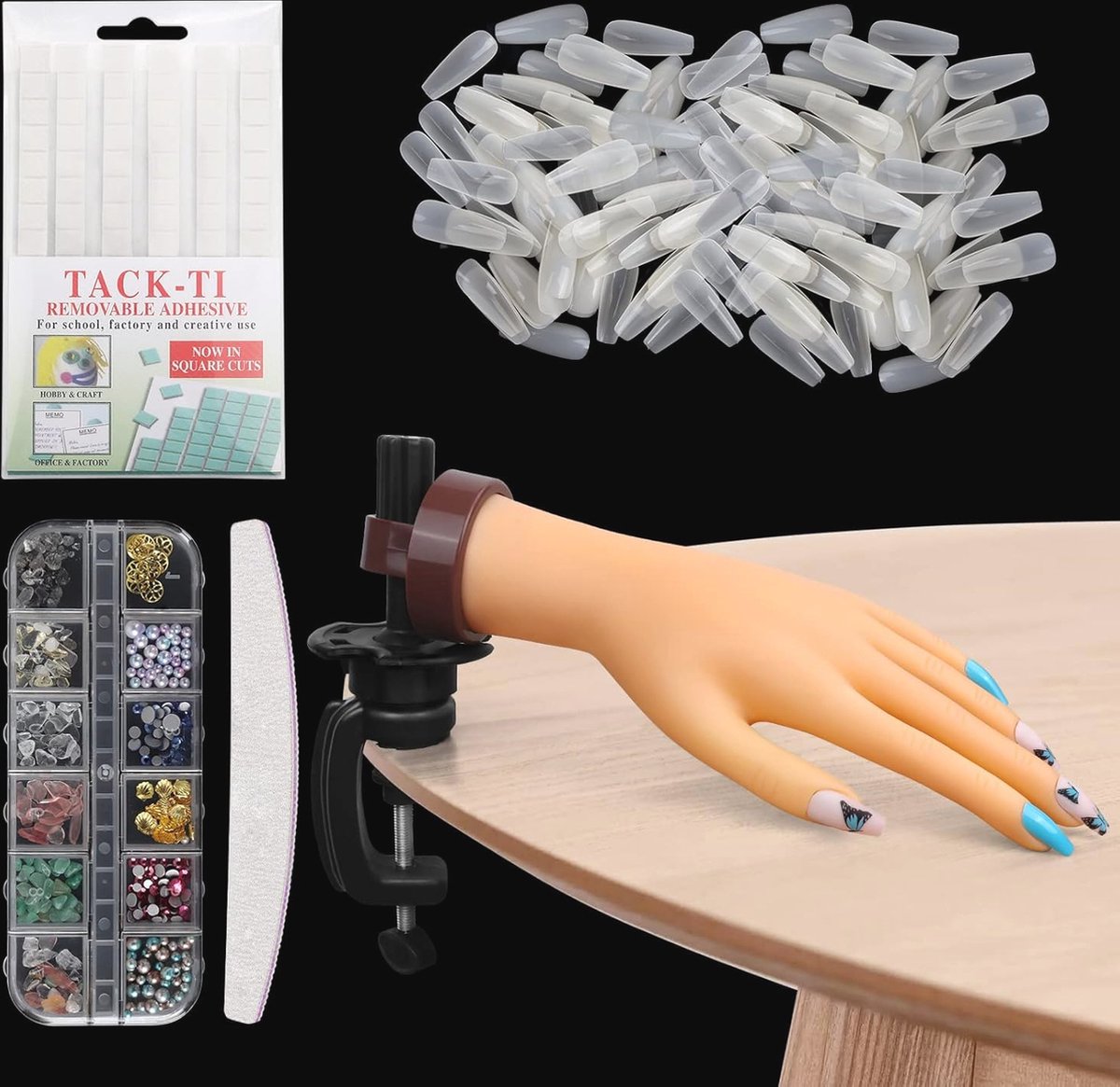 Goedkoopste Flexibele Oefenhand voor Acrylnagels met 100 Nageltips - Silicone Nagelkunst Trainingshand
