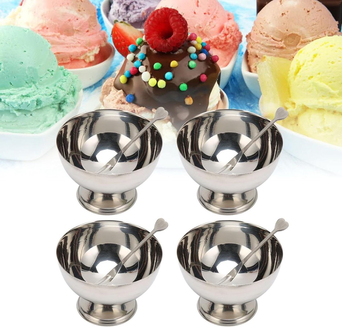RVS Footed Dessert Cup Set - 4 Stuks Ijs Serveergerechten voor Thuis Keuken