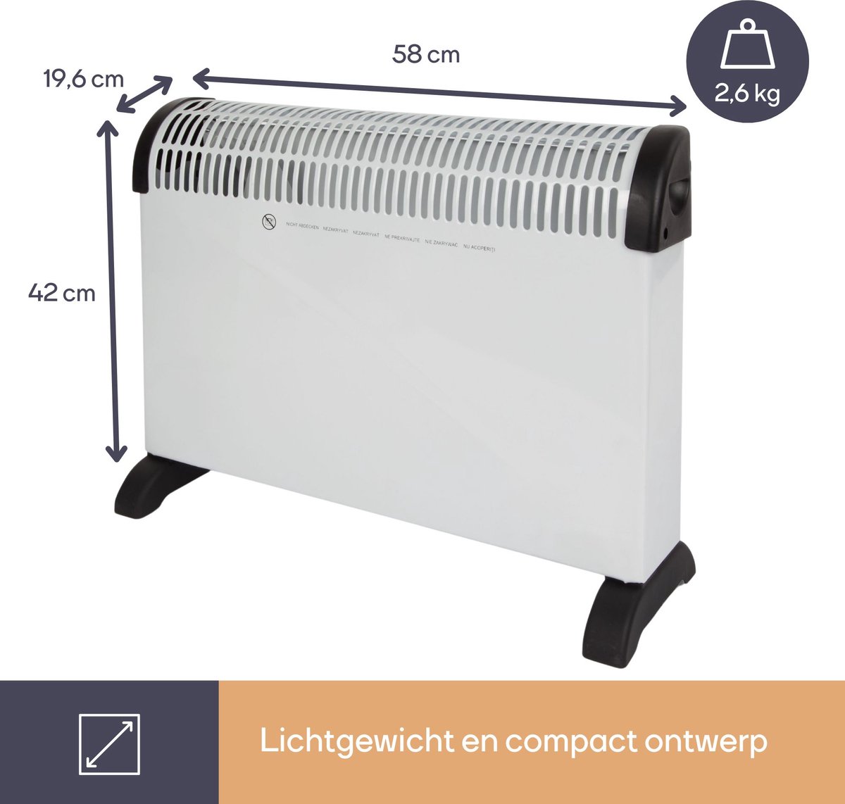 Perel Convectorkachel, elektrische verwarming, elektrische kachel, radiator met drie warmtestanden voor ruimtes tot 60 m³, voor binnen, thermostaat, 2000 W – foto 7