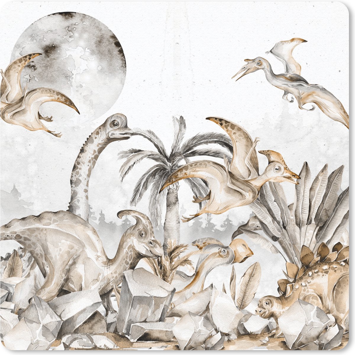 Muismat 30x30 cm - Mousepad Dino - Jungle - Natuur - Dieren - Kinderen - Kids - Muismatten