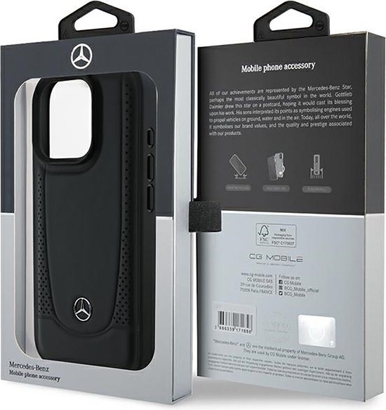 Mercedes-Benz Backcase hoesje geschikt voor iPhone 16 Pro - Effen Zwart - Leer van Mercedes-Benz — afbeelding 3