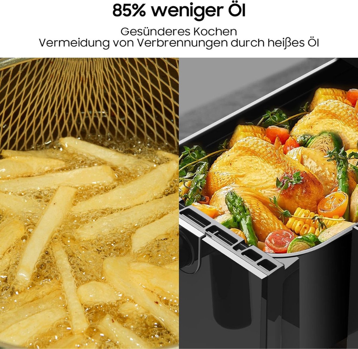 Afbeelding 2 van Equivera Dubbele Airfryer - Dubbele Mand - Dual Cook - Heteluchtfriteuse - Verschillende Programma's - Dual Zone - Mega