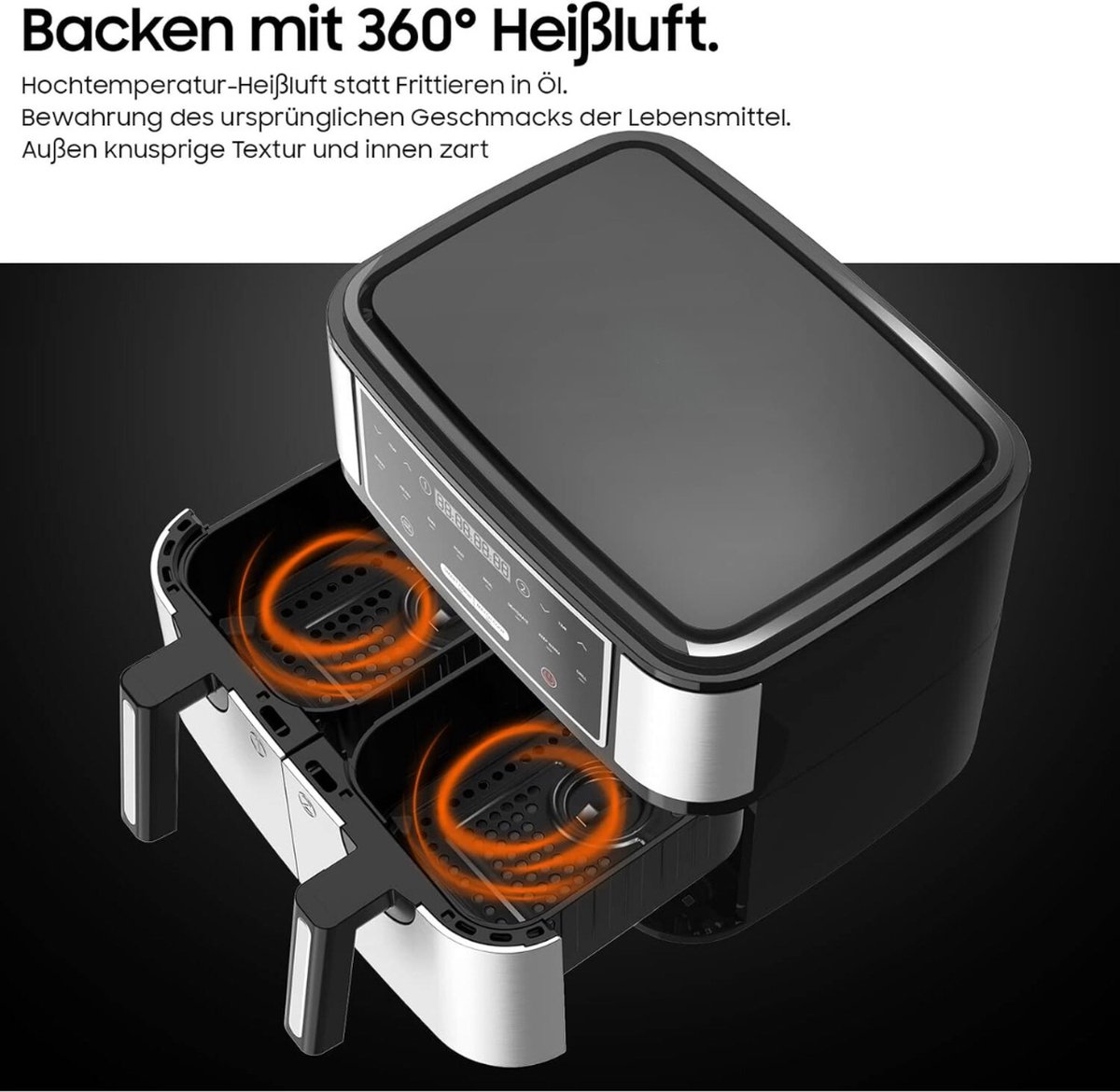 Afbeelding 3 van Equivera Dubbele Airfryer - Dubbele Mand - Dual Cook - Heteluchtfriteuse - Verschillende Programma's - Dual Zone - Mega