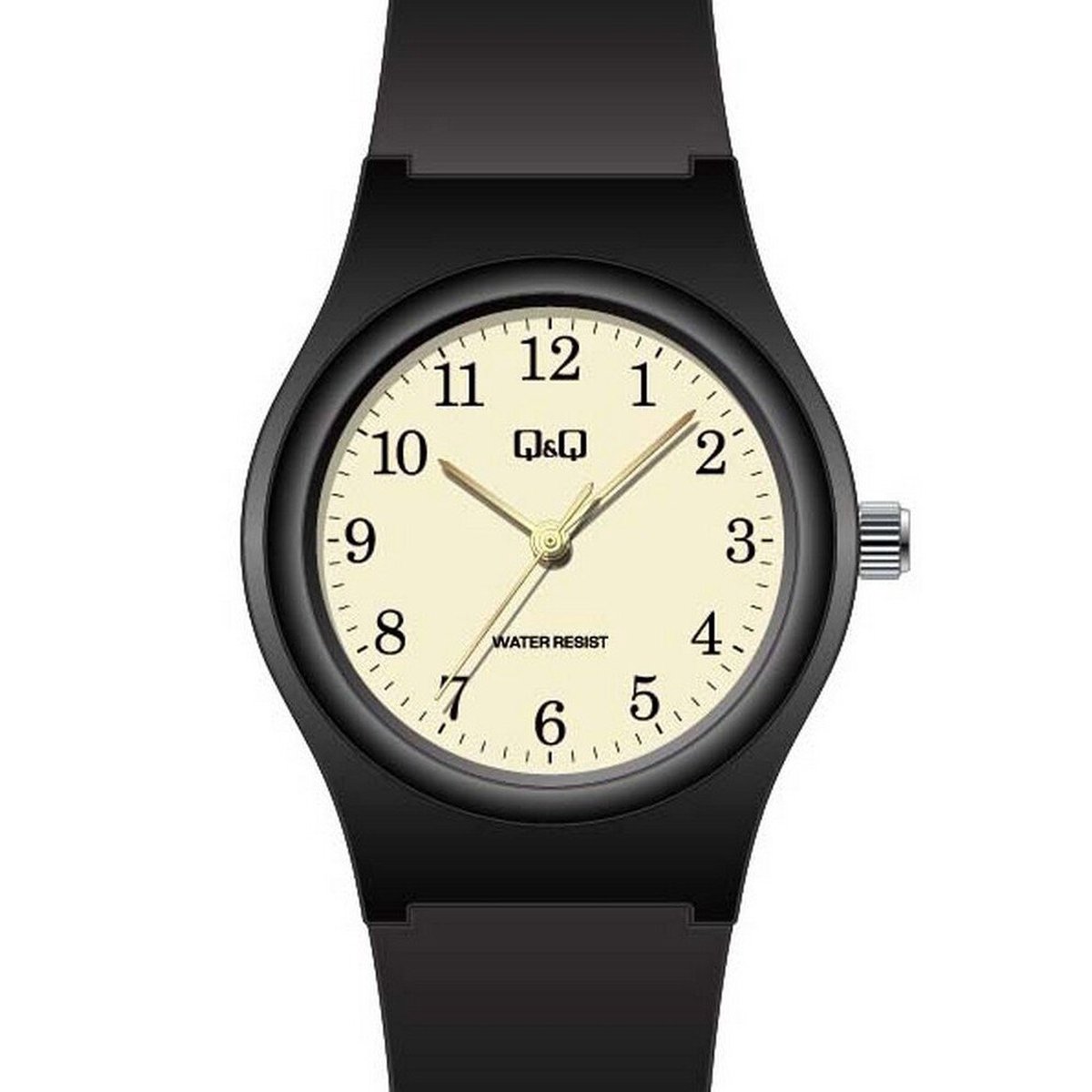 QQ CP01J801Y - Horloge - Sport - Analoog - Dames - Vrouwen - Plastic band - Rond - Cijfers - Kunststof - Zwart - Crème