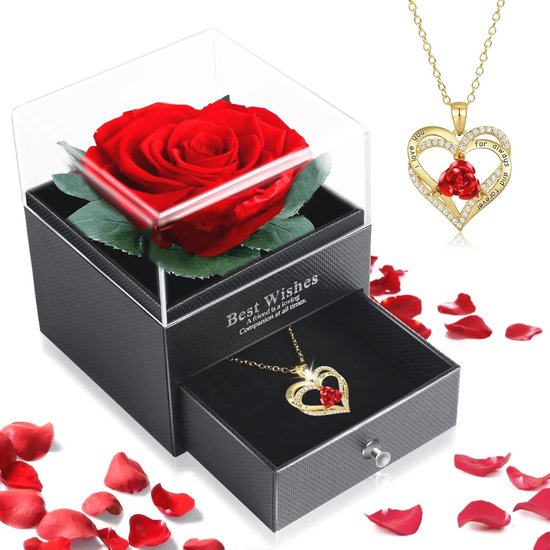 Yamonic Eeuwige roos met halsketting, cadeau voor dames, Kerstmis Yamonic Eeuwige roos met halsketting, cadeau voor dames, Kerstmis