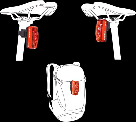 Ravemen TR250 fiets achterlicht - 250 lumen - USB oplaadbaar — afbeelding 3