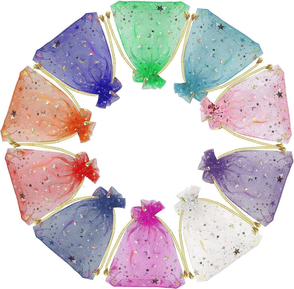 Kleurrijke Organza Cadeauzakjes met Trekkoord - 100 Stuks voor Bruiloft en Kerstmis