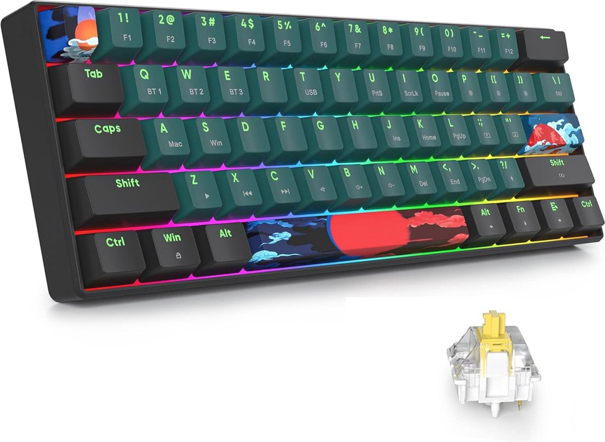 Draadloos 60% Mechanisch Gamingtoetsenbord met RGB - Compact en Programmeerbaar