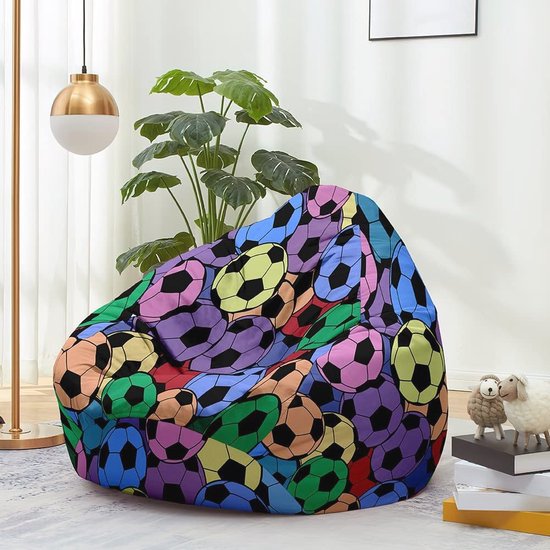 Treer Grote zitzakhoezen, grote zitzakhoes met voetbalprint, voor kinderen en volwassenen, linnen zitzakhoes - opbergtas voor gevuld speelgoed, zonder vulling (100 x 119,9 cm, oranje voetbal
