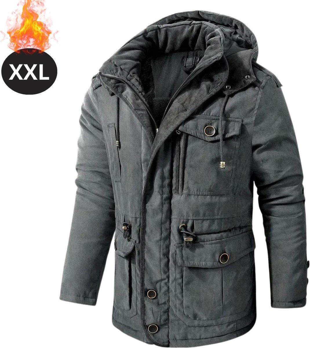 Bovista Winterjas Parka Heren Winter Jas Volwassen Stijlvol Met Capuchon Grijs