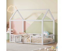 Gutent Kinderbed, Wit (Zonder matras), Massief Houten bed 90x200 cm, Huisstijl, Tweepersoonsbed, Plat bed, eenpersoonsbed, eenpersoonsbed met deur